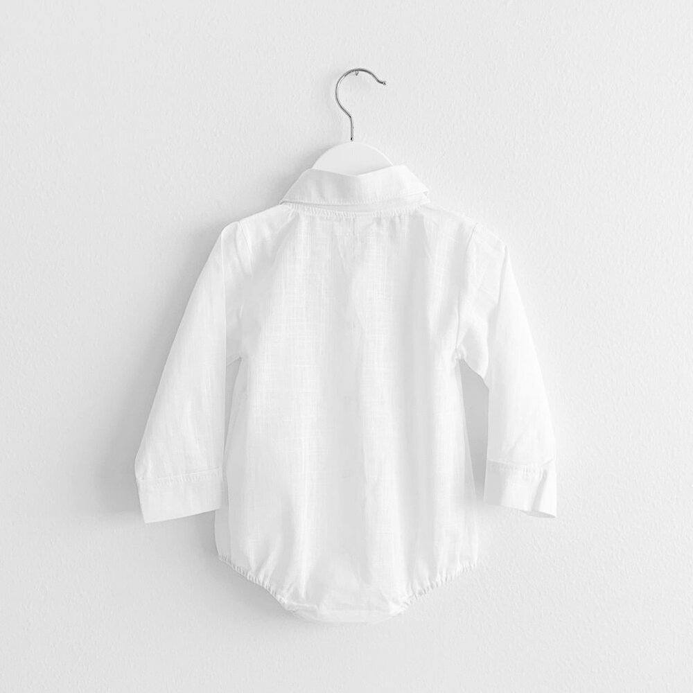 NWT Boys Oxford Long Sleeve Button Down Romper Bubble One-Piece White 18-24M - Picture 2 of 2